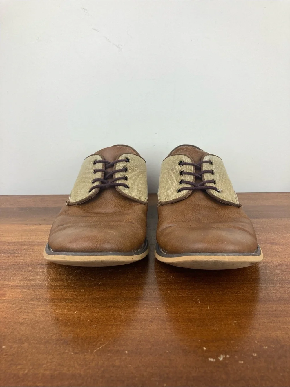 JF J.Ferrar Titus Oxford Dress Shoes Brown Tan Canvas 014-8017 Men’s 11M.